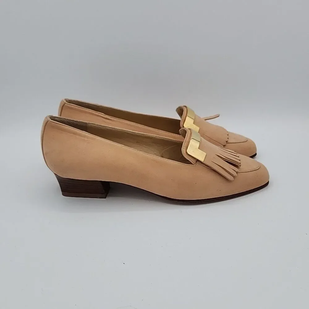 Rodolfo Valentino Vintage Nude Slip On Loafers Block Heels EU Size 37